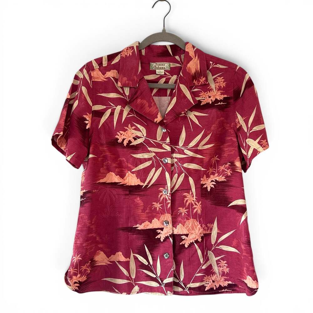 Tommy Bahama Women's 100% Silk Tropical Print Short Sleeve Shirt Size M